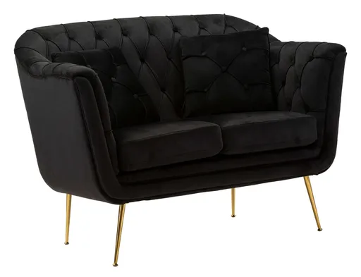 Canapea 2 locuri cu perne decorative Budapest, Mauro Ferretti, 130x83x91 cm, fier/poliester, negru