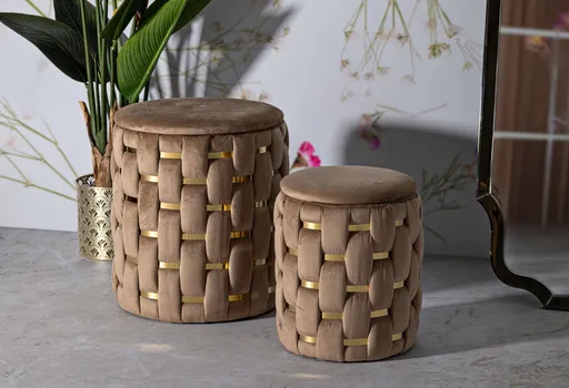 Set 2 taburete cu spatiu depozitare Shanty, Mauro Ferretti, 37x42 cm, 28x35 cm, fier/MDf/poliester, auriu