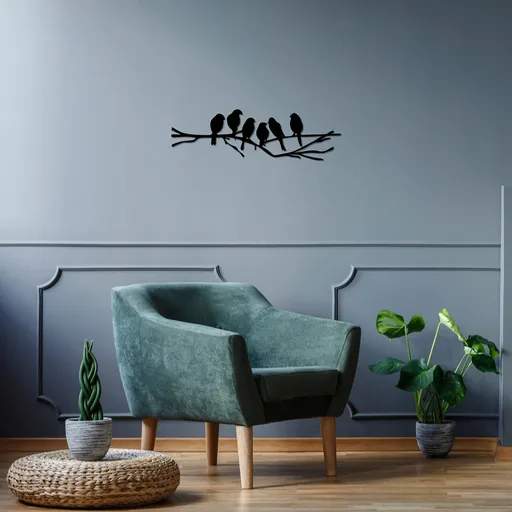 Decoratiune de perete, Birds On The Branch, Dimensiune: 21 x 70 cm, Negru