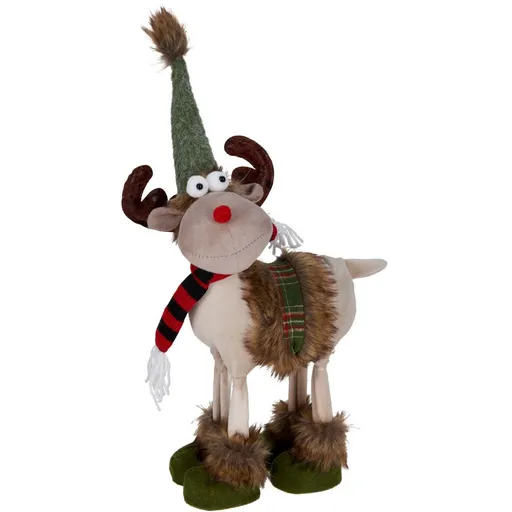 Decorațiune de Crăciun Ren cu eșarfă roșu-negru,23 x 15 x 37 cm, verde