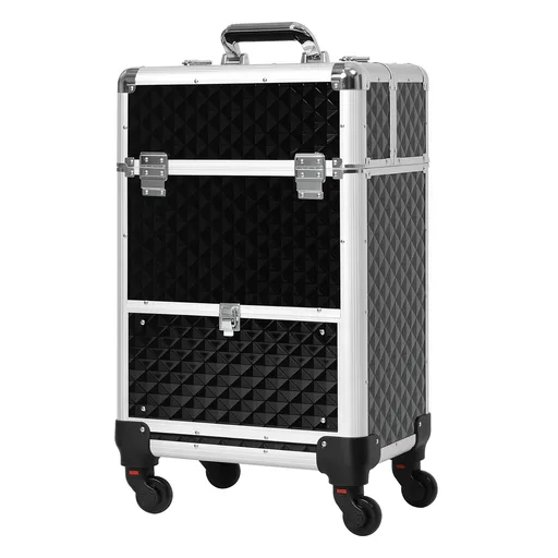 HOMCOM Valiză trolley machiaj geantă cosmetică vanity mâner telescopic reglabil 34L x 25l x 62H cm alu. negru | Aosom Romania