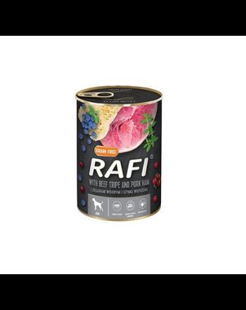 RAFI Hrana pentru caini cu sunca, stomac vita, afine si merisor 400g