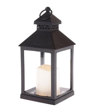 Lanternă cu lumânare LED Vintage negru, 10 x 20 x10 cm, alb cald, plastic