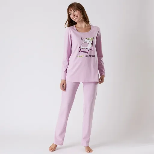 Pijama cu mâneci lungi cu imprimeu Cats.