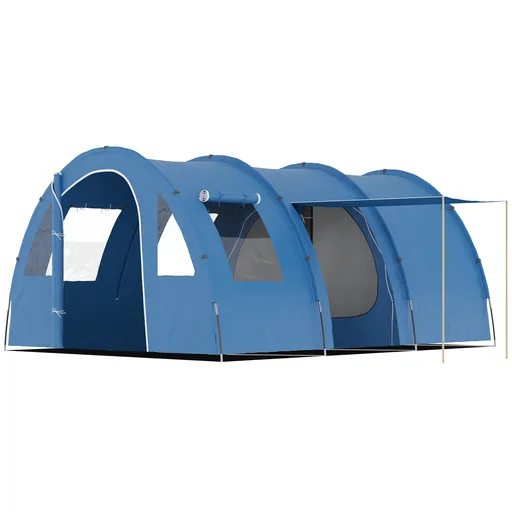 Outsunny Cort de Camping pentru 5-6 Persoane cu 2 Uși, Ferestre și Buzunare de Depozitare, 475x315x215 cm, Albastru | Aosom Romania