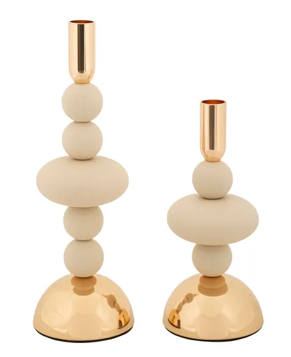 Set 2 suporturi de lumanare Galaxy, Mauro Ferretti, 10x22 cm, 10x30 cm, fier, crem/auriu