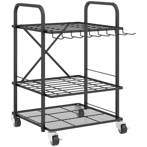 Outsunny Organizator de unelte de grădină, suport pentru unelte de grădină cu 40 compartimente pe 2 niveluri cu roți 57 x 48 x 70 cm negru | Aosom Rom