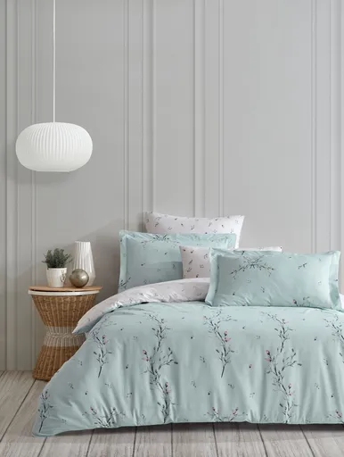 Lenjerie de pat dubla, L'essentiel Maison, Mayda, Verde / Alb / Roz / Mentă