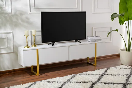 Comoda TV, Hanah Home, Serenity, 180x50x29.5 cm, Alb/Auriu