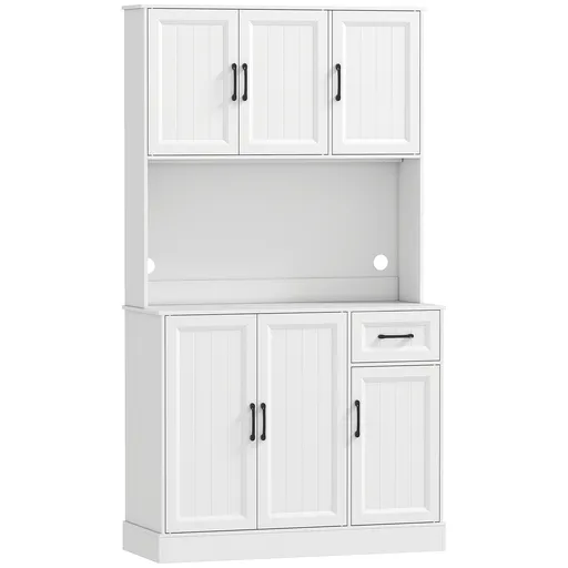 HOMCOM Dulap de bucătărie, 180,5 cm, dulap de depozitare, suprafață de lucru, orificiu pentru cablu, rafturi reglabile, MDF, Alb | Aosom Romania