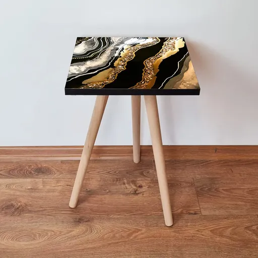 Masuta, Hanah Home, Shp292, 35x42x35 cm, Negru / Auriu / Alb