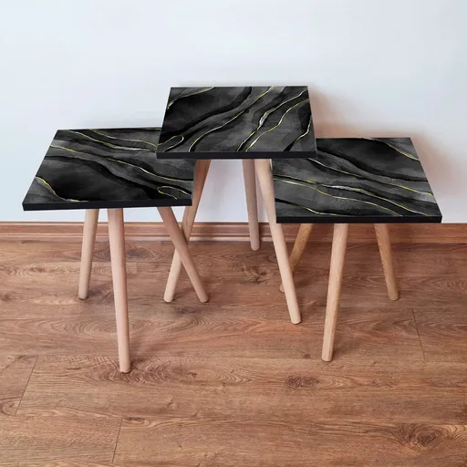 Set masute 3 piese, Hanah Home, 3Shp164, Negru / Gri / Auriu