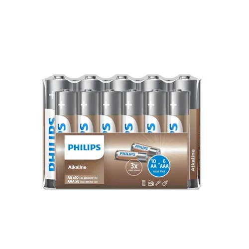 Philips Baterii Entry Alkaline, 10 bucăți AA + 6bucăți AAA