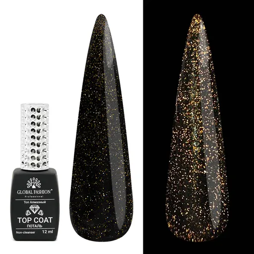 Top Coat reflector pentru unghii, Global Fashion, auriu, 12ml