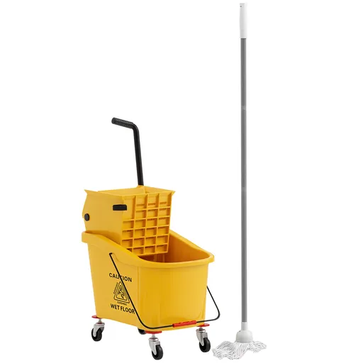 HOMCOM Cărucior de Curățenie Profesional de 36L cu Găleată pentru Mop, Storcător și Mâner, 55x37x65 cm, Galben | Aosom Romania