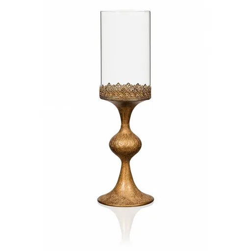 Sfeșnic metalic cu sticlă 47 cm, auriu