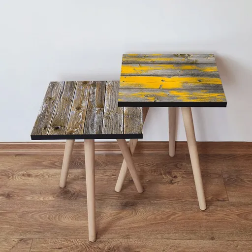 Set masute 2 piese, Hanah Home, 2Shp478, Maro / Gri / Galben