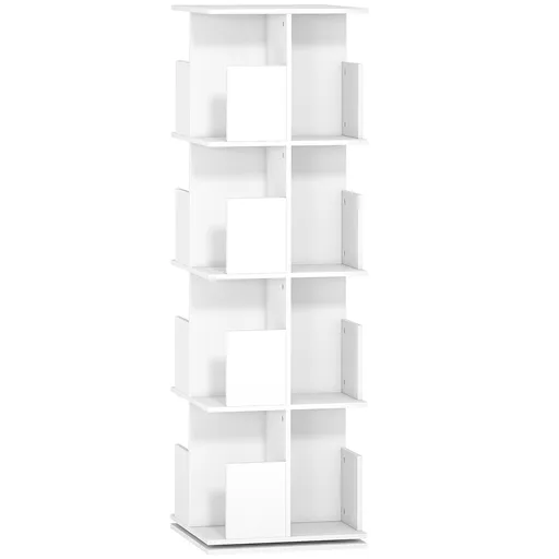HOMCOM Bibliotecă rotativă cu 4 niveluri, 16 compartimente, acces ușor, pentru dormitor, living, birou, PAL, alb | Aosom Romania