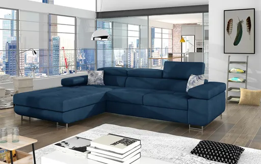 Coltar extensibil stanga 4 locuri ELTAP, Armd-62, Armando, 289x203x85 cm, lemn/poliester, albastru inchis