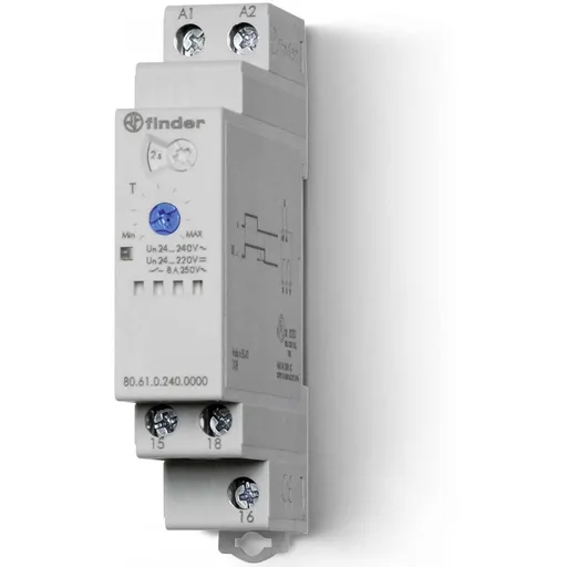 Releu de timp modular multi-tensiune, cu o singura functie de intarziere la declansare 24-230VAC, 8A, 1CO Finder 80.61.0.240.0000