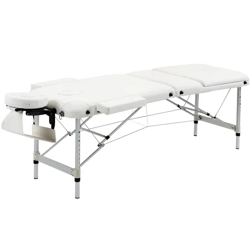 Masa de masaj portabila, pliabila si profesionala din aluminiu HOMCOM pentru cosmetician, terapeut, SPA, alb, 215x60x61-84cm | Aosom Romania