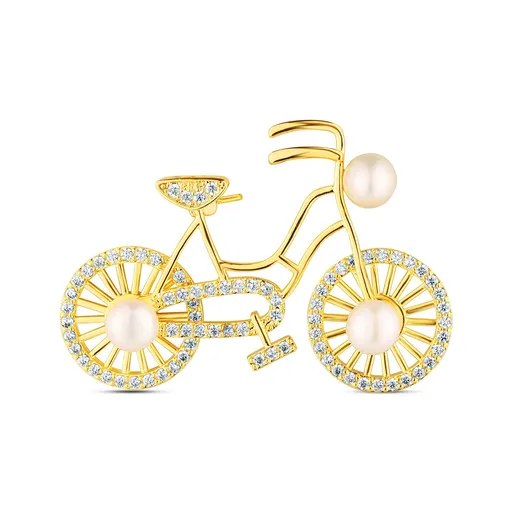 JwL Luxury Pearls Broșă jucăușă cu perle autentice și zirconiu Bicicletă JL0866