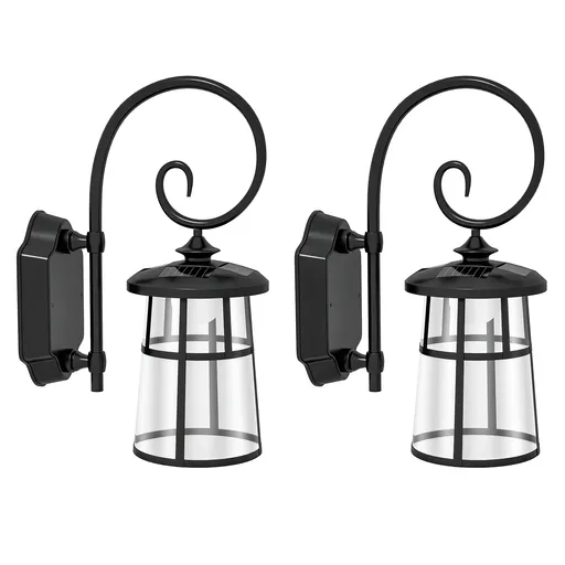 Outsunny Lot de 2 lampe murale aplici solare LED pentru exterior IP44 16,5x25,5x41cm negru | Aosom Romania