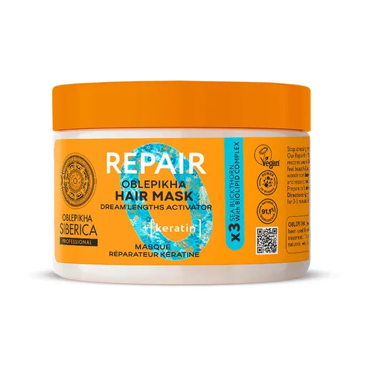 Natura Siberica Mască regenerantă pentru păr cu keratină Oblepikha (Repair Hair Mask) 300 ml