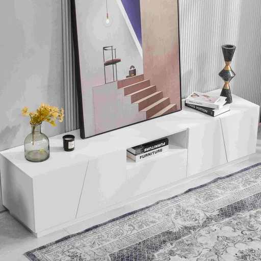 Mobilă TV Modernă un Stil Mozaic Diagonal, Alb | Aosom Romania