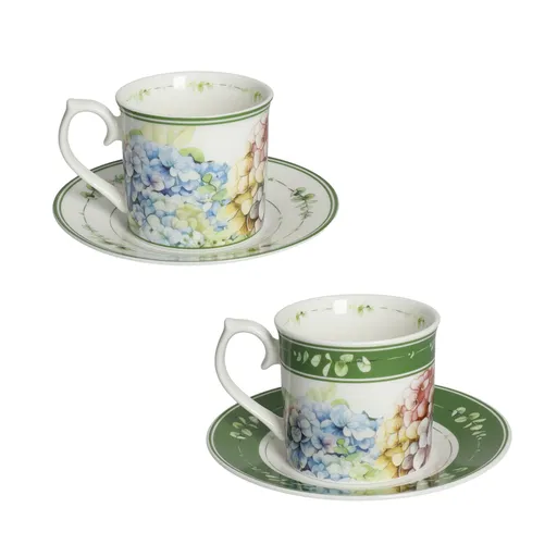 Set 2 cesti cu farfurie pentru cafea, Flora, Brandani, D8x8.5 cm, portelan New Bone China