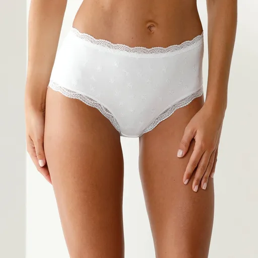 Set de 3 perechi de chiloți maxi cu talie înaltă, elastici, din bumbac și dantelă