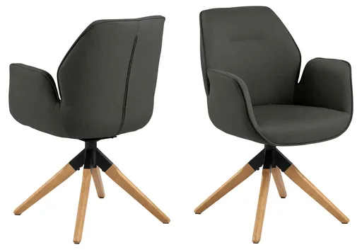 Scaun Aura, Actona, 60.5x58.5x91 cm, rotativ, poliester/lemn de cauciuc, gri inchis/natural