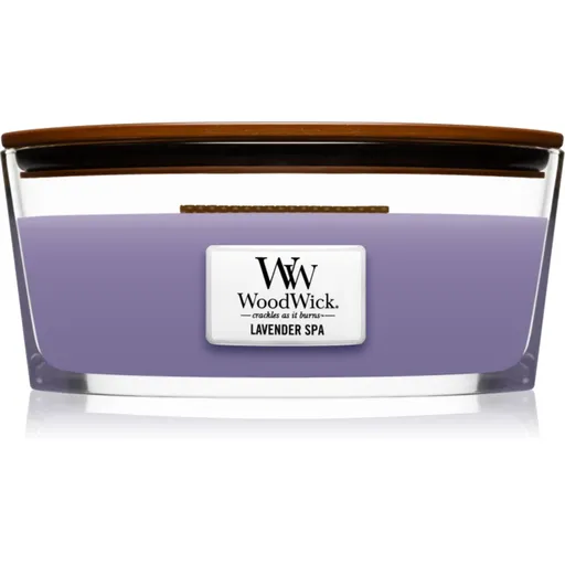 Woodwick Lavender Spa lumânare parfumată cu fitil din lemn (hearthwick) 453 g