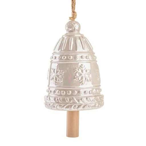 Clopoțel mare din ceramică cu fulgi de zăpadă, 16 cm, crem perlat, crem deschis