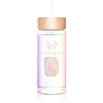Crystallove Straw Water Bottle sticlă pentru apă cu pai Hologram - Rose Quartz 400 ml