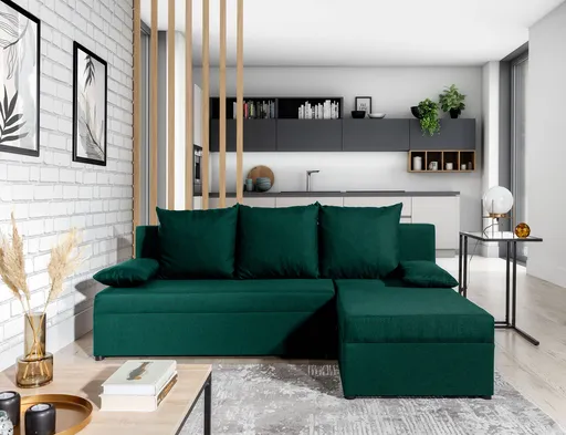 Coltar extensibil reversibil 3 locuri, ELTAP, Gino, 201x143x90 cm, lemn/poliester, verde inchis