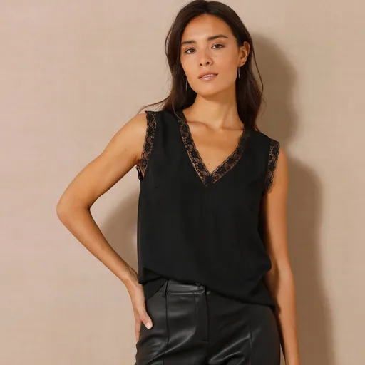 Top vaporos cu dantelă, poliester reciclat