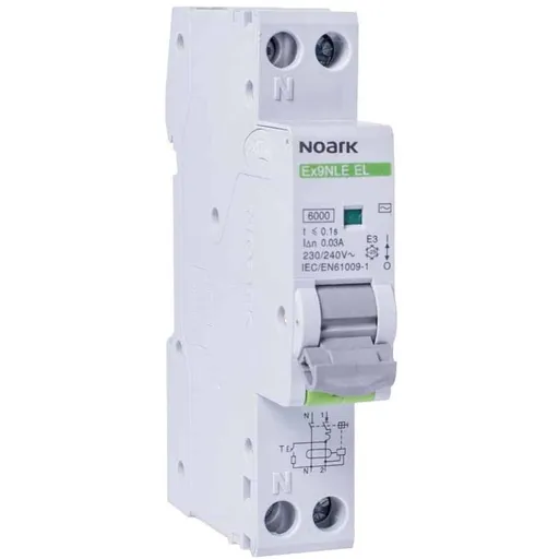 Disjunctor cu protectie diferentiala monofazica 1P+N 20A/30mA, curba B, RCBO, tip A, 6kA Noark Noark 111163