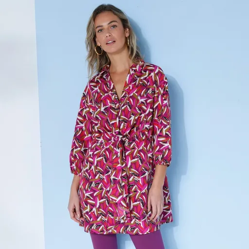 Tunică cu nasturi cu cravată și imprimeu