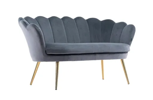 Canapea de Asteptare Freya 143cm, pentru Coafor, Velur Grafit, Picioare Aurii