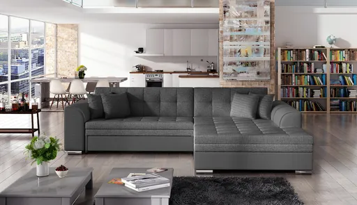 Coltar extensibil dreapta 4 locuri, ELTAP, Sorento, 296x194x78 cm, lemn/poliester, gri inchis/gri