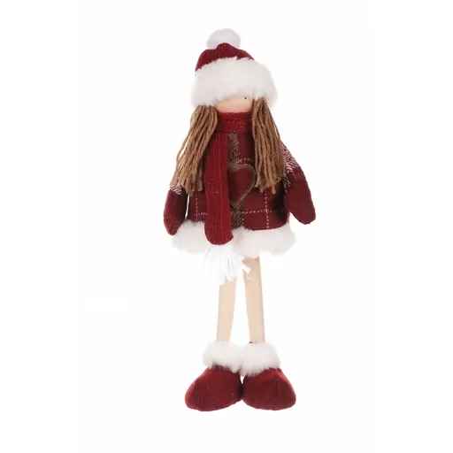 Decorațiune textilă de Crăciun fetiță Jacheta,înălțime 35 cm, roșu
