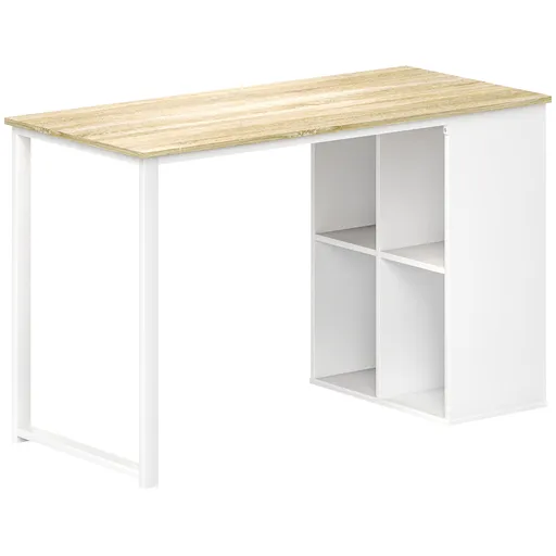 HOMCOM Birou pentru Computer cu 4 Rafturi Deschise și Picioare Antiderapante, 120x54x75 cm, Stejar | Aosom Romania