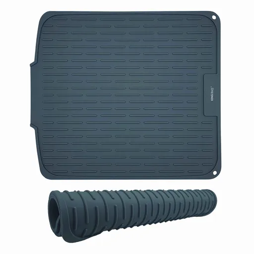 Uscator de vase din silicon KH 1905, 46x40 cm, Suprafata antiderapanta, Marginea de scurgere, Rulare, Gri