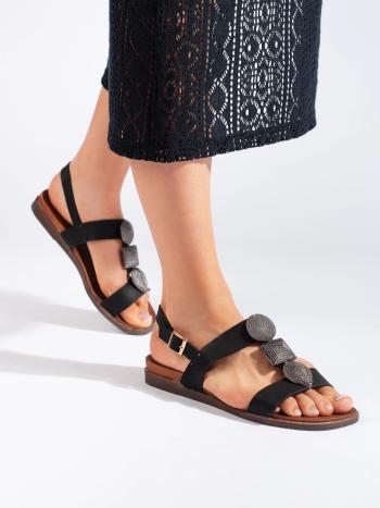Sandale negre unice cu toc plat pentru femei