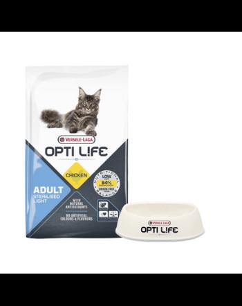 VERSELE-LAGA Opti Life Cat Sterlised/Light Chicken 7.5 kg hrana pisica sterilizata, cu pui + bol GRATIS