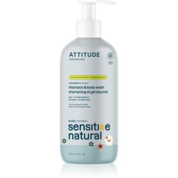 Attitude Sensitive Natural Baby Oatmeal sampon si gel de baie 2 in 1 pentru piele sensibila pentru copii 473 ml