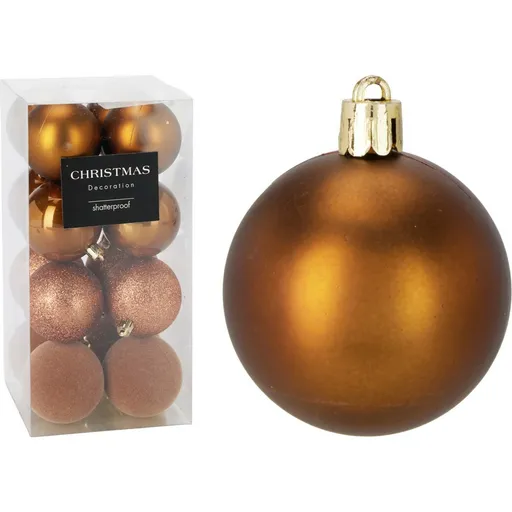 Set de 16 ornamente de Crăciun Festive Sparkles,auriu maro, diametru 6 cm, plastic, maro, diam. 6 cm