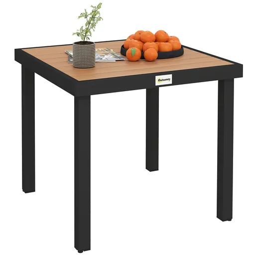 Masa de gradina Outsunny pentru 4 Persoane din Aluminiu, Negru si Culoare Lemn | Aosom Romania
