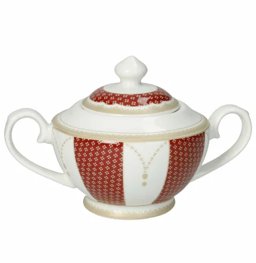 Zaharnita cu capac, Golden Eye Red, Brandani, 16x10 cm, portelan New Bone China